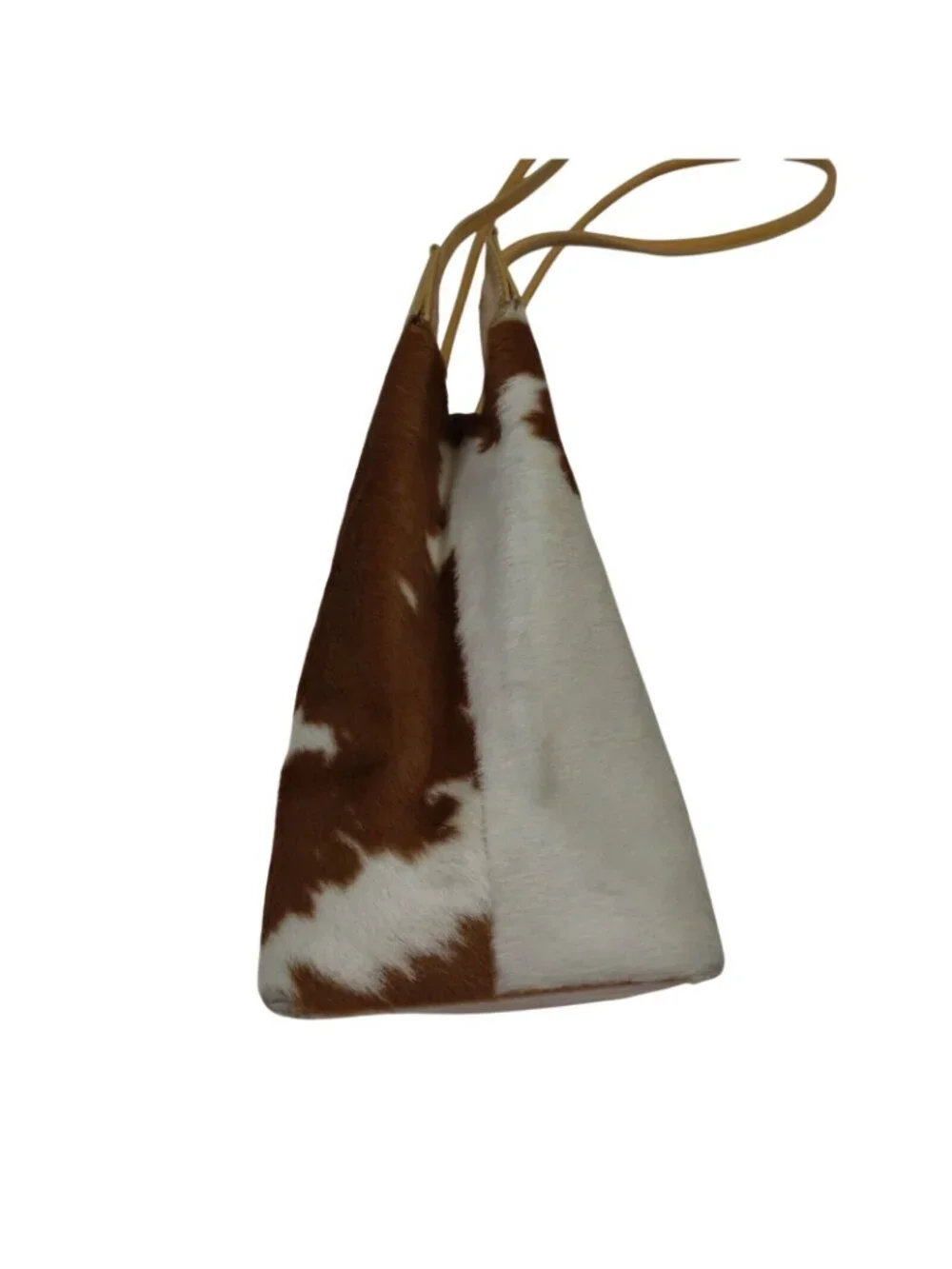 Nine West Tan Leather Brown White Cow Animal Hair Print Satchel Bucket Bag Purse